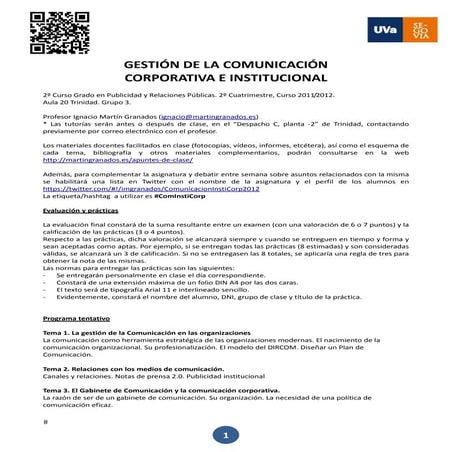 Programa Gestión de la Comunicación Corporativa e Institucional 2011-2012