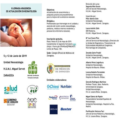 Programa iii jornada aragonesa de actualizacion en neonatologia