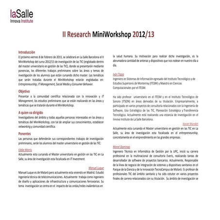 Programa II MiniWorkshop 2012/13