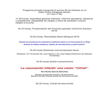 Programa inauguracion Curso SPARS 2018 