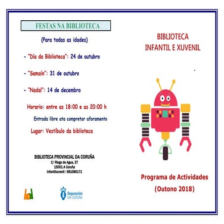 Programa infantil outono 2018 ampliado. biblioteca provincial deputacion da coruna