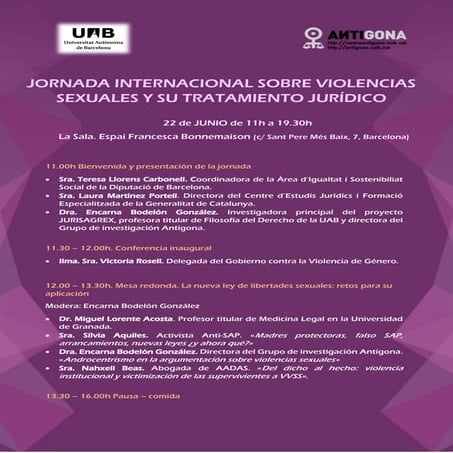 Programa Jornada internacional sobre violencias sexuales y su tratamiento jur...