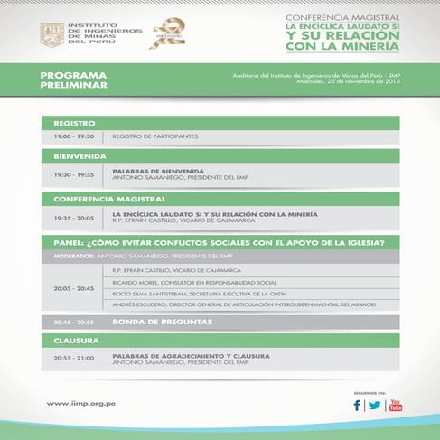 Programa de la conferencia magistral: La Encíclica Laudato Si y su relación c...