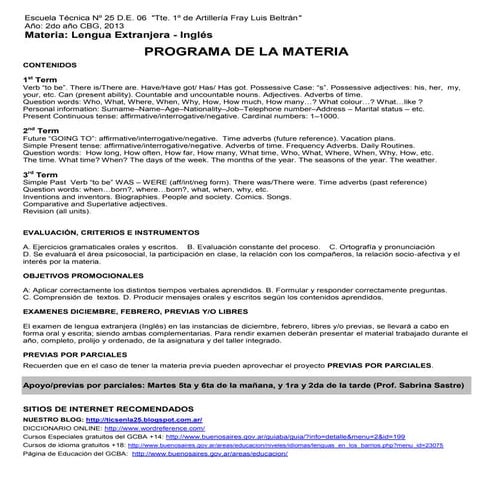 Programa lengua extranjera inglés 2013