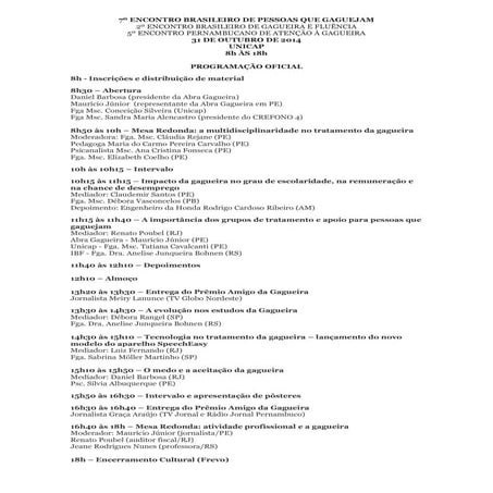Programação 7º Encontro Brasileiro de Pessoas que Gaguejam
