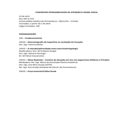 I Encontro Pernambucano de Atenção à Saúde Vocal