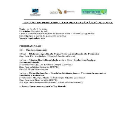 I Encontro Pernambucano de Atenção à Saúde Vocal