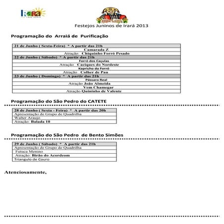 Programação oficial do são joão de Irará