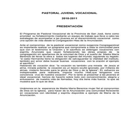 Programa pastoral juvenil vocacional | DOC