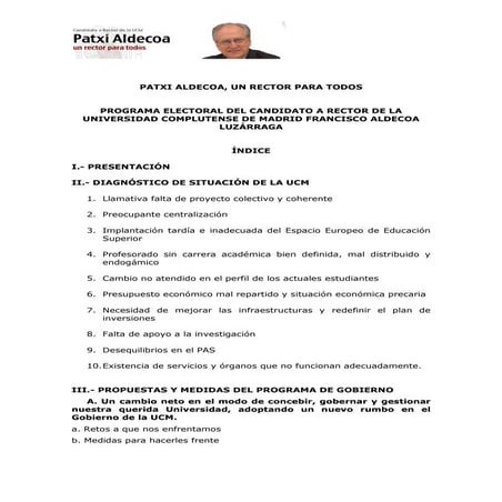 Carta de presentación del candidato a rector de la URJC David Ríos ...