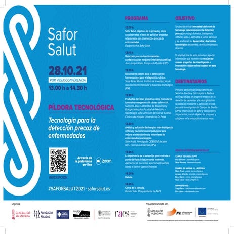 Programa jornada "Tecnología para la detección precoz de enfermedades". Safor...