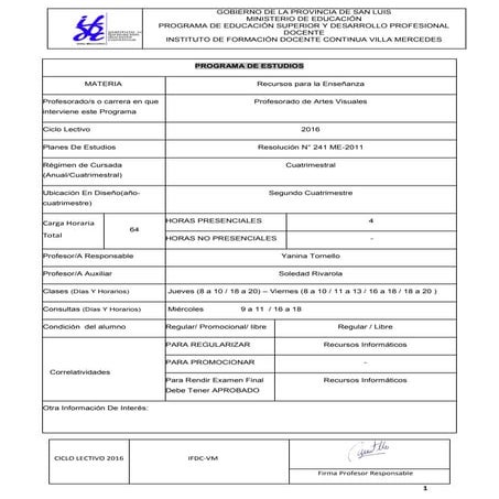 Programa Prof. Artes Visuales (241-2011)
