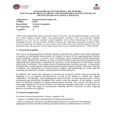 PRONUNCIATION II SYLLABUS