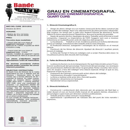 Night course in Cinematography Program 2016/2017 | PDF