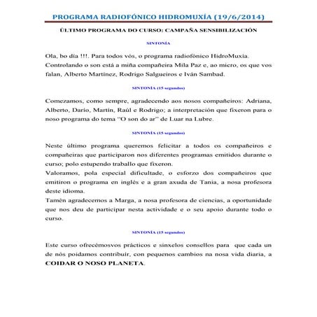 Programa radio final curso