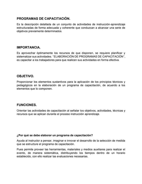 Guía para elaboración de programas de capacitación | PDF
