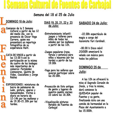 Programa semana cultural del 18 al 25 de julio