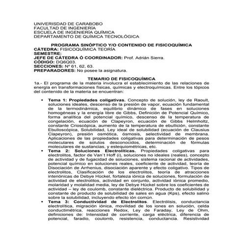 Programa Sinóptico / Contenido de Fisicoquímica
