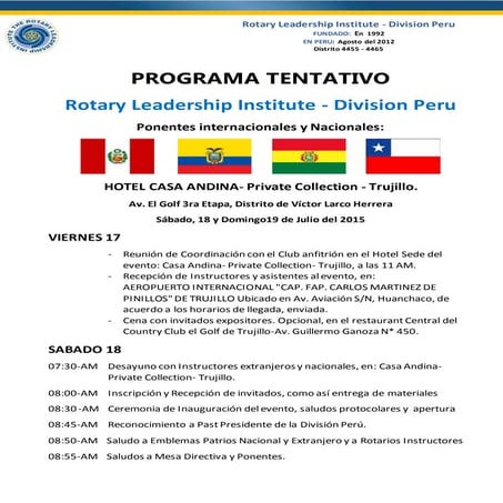 Programa tentativo del Instituto de liderazgo rotario en-Trujillo-2015