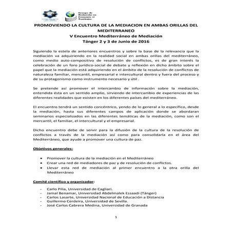 Programa V Encuentro Mediterráneo sobre Mediación [esp]