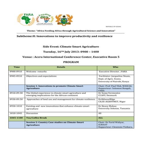 FARA side event: Climate smart agriculture_agenda