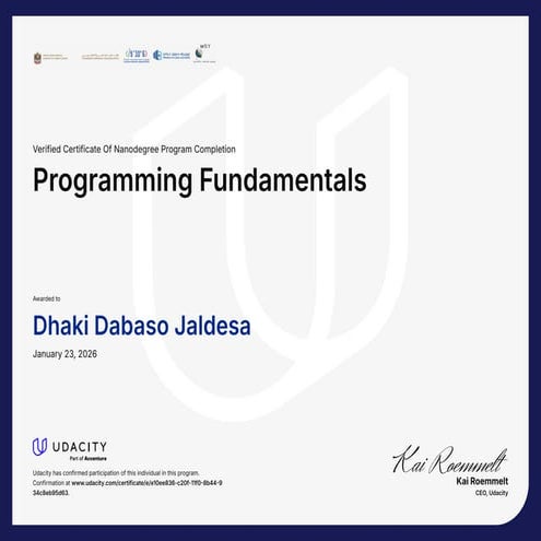 Programing Daki W@.pdf certificate from Udacity | PDF