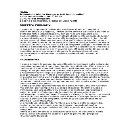 Programma Cultura del Progetto anno accademico 2012-2013