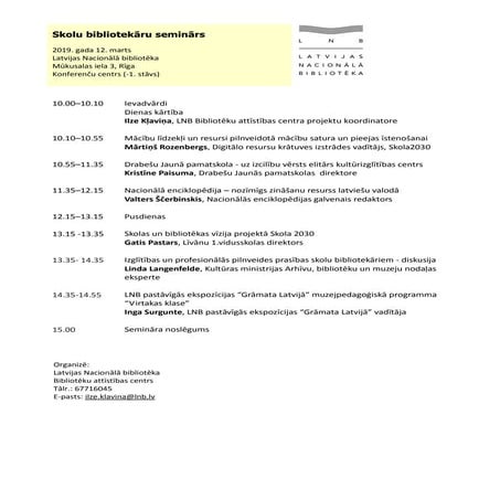 Skolu bibliotekāru semināra programma (12.03.2019)