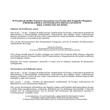 Programma integrato inaugurazione festival