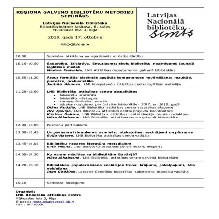 Reģiona galveno bibliotēku metodiķu seminārs (programma)