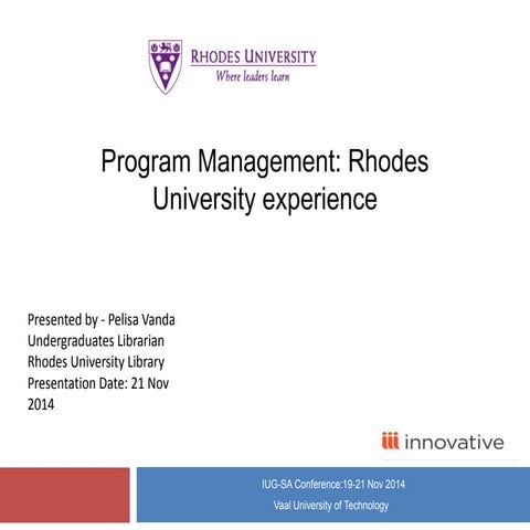 Program Registration Innovative Sierra Module - Rhodes University Experience