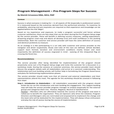 Program Management - Steps for Success and Customer Satisfaction