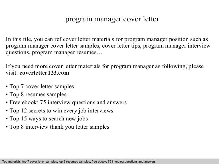 program manager cover letter cover letter for program manager position