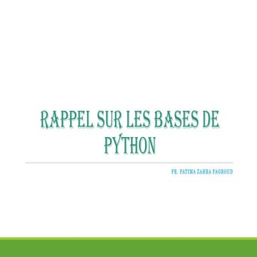 Langage de Programmation Python : Rappel sur les bases