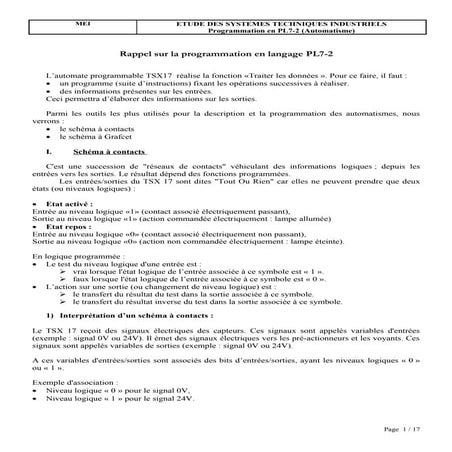 Programmation En Langage Pl7 2 | DOC