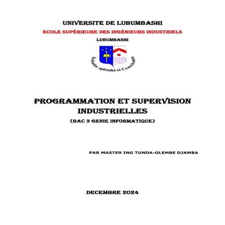 TUNDA OLEMBE DJAMBA,  PROGRAMMATION ET SUPERVISION INDUSTRIELLES