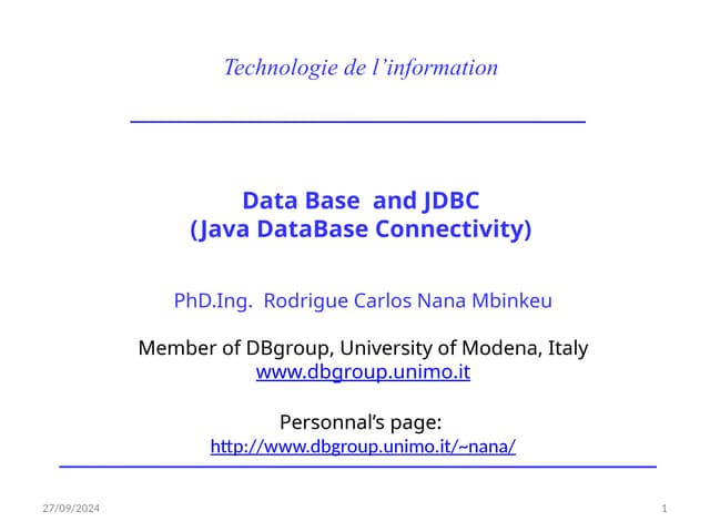 Programmation JDBC for Java dataBase connectivity | PPTX | Databases ...