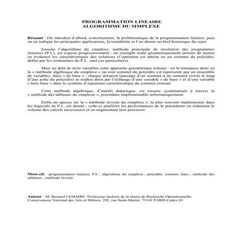 Programmation lineaire algorithme_du_simplexe | DOC