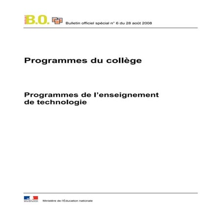Programme Technologie 2009