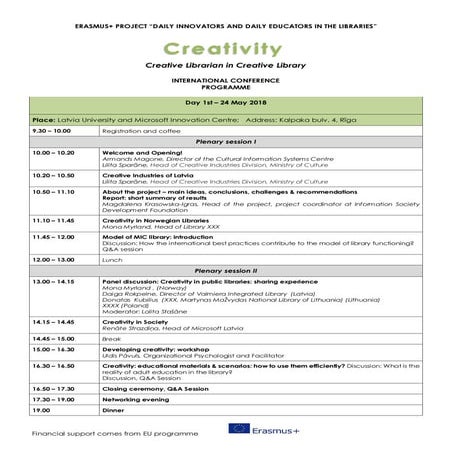 Konferences “Radošums. Radošs bibliotekārs radošā bibliotēkā” programma