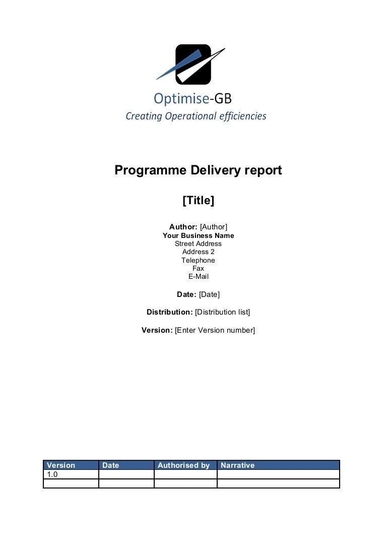 Programme Delivery Report - Optimised Programme Methodology