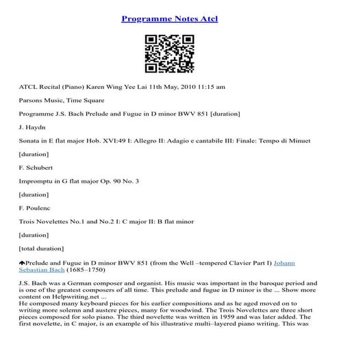 Programme Notes Atcl | PDF | Classical Music | Music