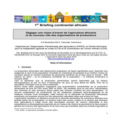 Note d’information: 1er Briefing continental africain