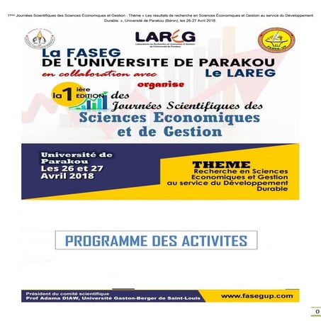 Première édition des journées Scientifiques des Sciences Economiques et de Gestion de l’Université de Parakou