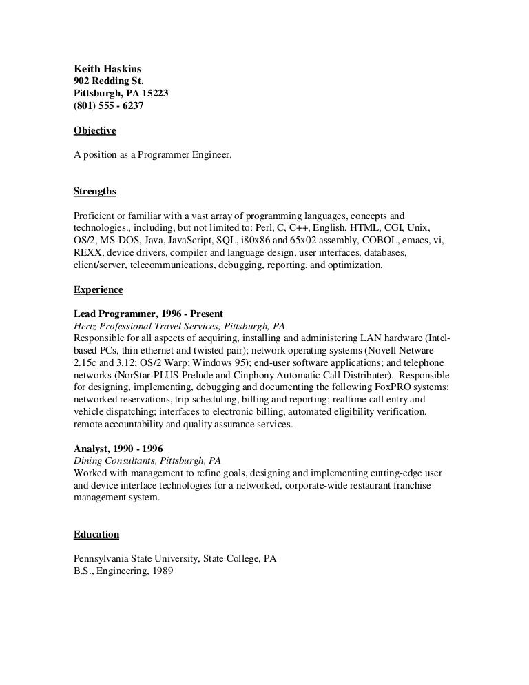 programmer engineer resume template