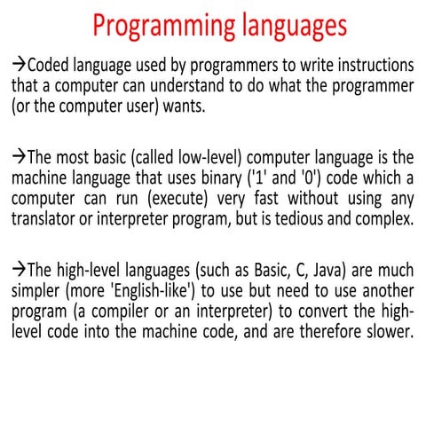 High level languages representation