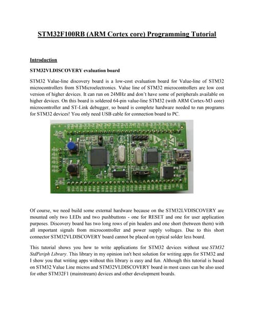 Programming The Arm Cortex M3 Based Stm32f100rbt6 Value Line Discovery Programming The Arm Cortex M3 Based Stm32f100rbt6 Value Line Discovery