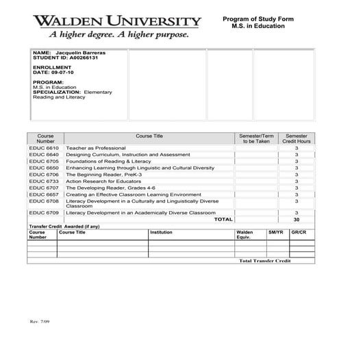 Program of study in m.s. | DOC