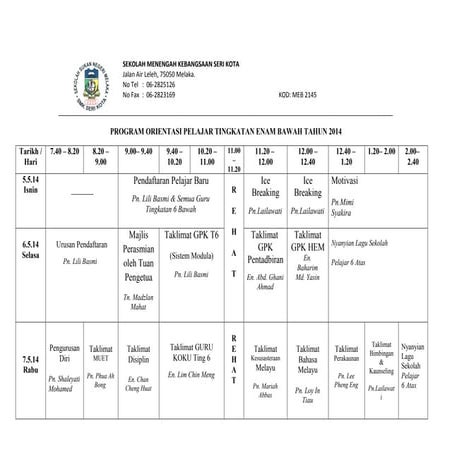 Program orientasi pelajar t6 tahun 2014