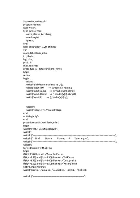 Program pascal menghitung ipk